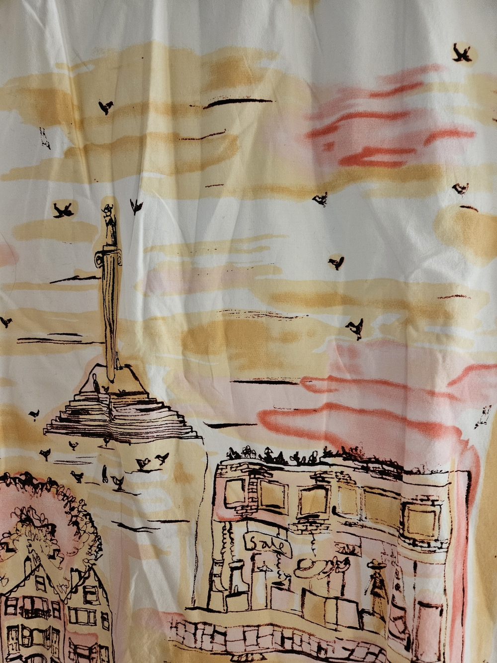 Valerie Stevens White A-Line Skirt with Pink and Yellow Scenic Print - Picture 4 of 6